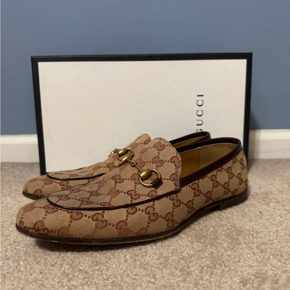 Gucci Men's Tan and Brown Monogram Loafers